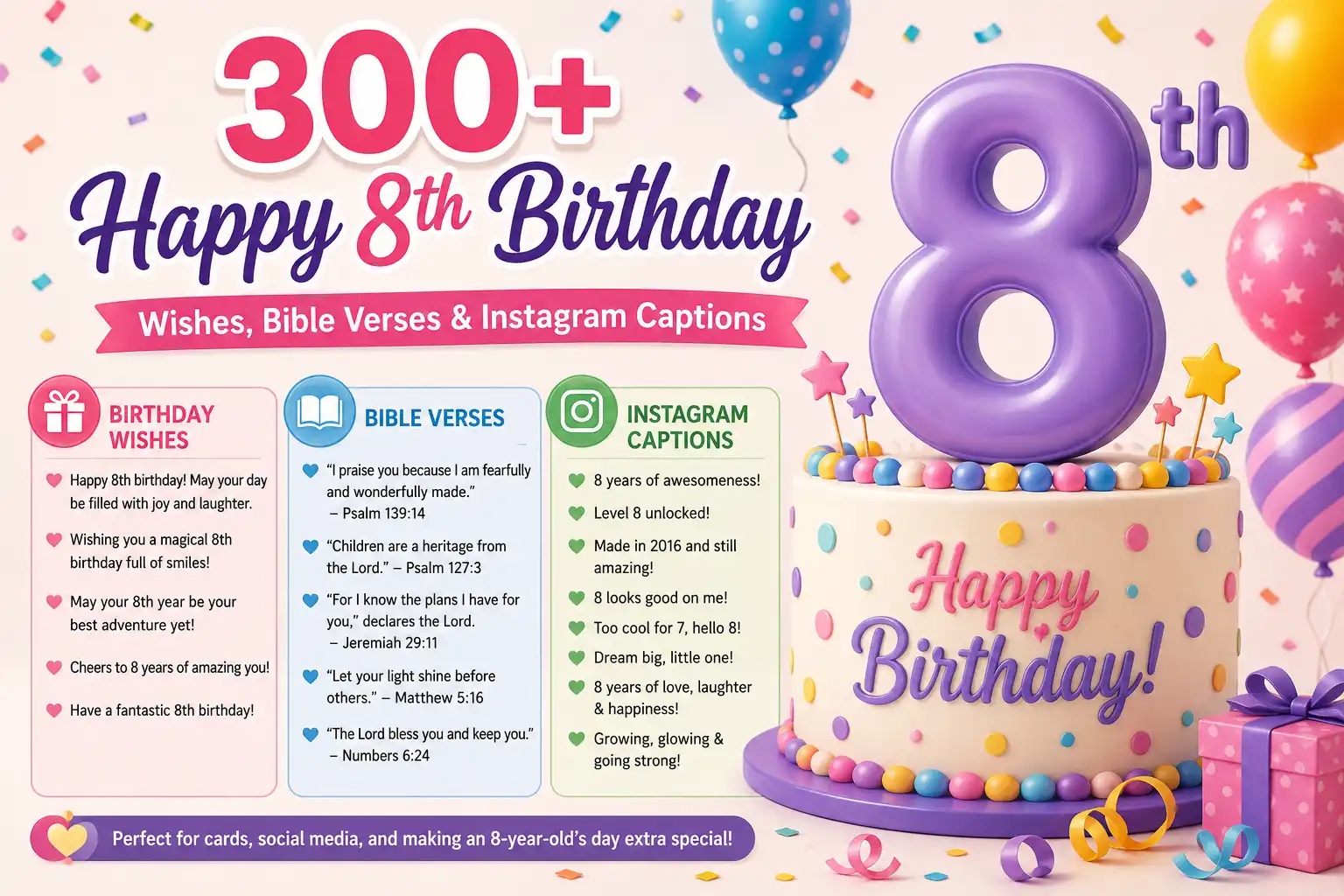 300+ Happy 8th Birthday Wishes, Bible Verses & Instagram Captions